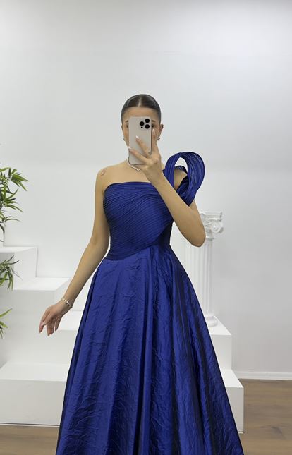 Saks One Shoulder Taffeta Evening Dress