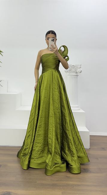 Khaki One Shoulder Taffeta Evening Dress
