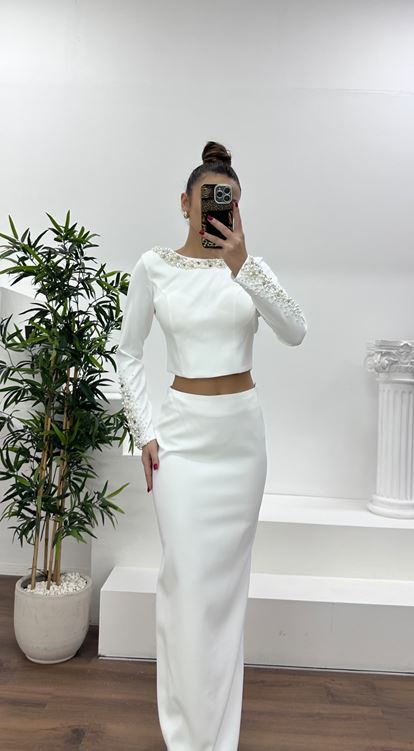 Kemik Boncuk İşlemeli Abiye Takım