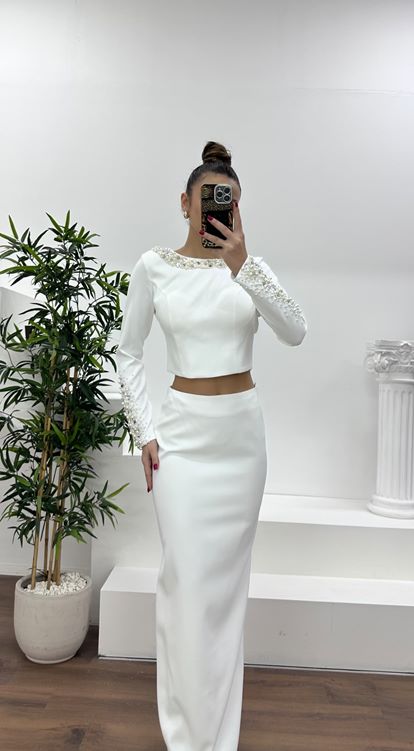 Kemik Boncuk İşlemeli Abiye Takım