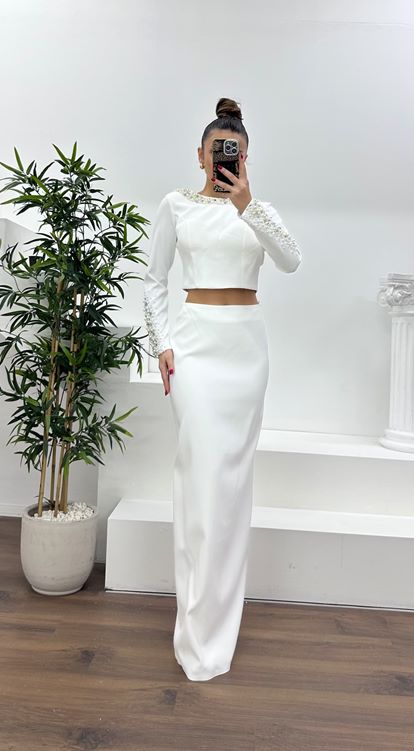 Kemik Boncuk İşlemeli Abiye Takım