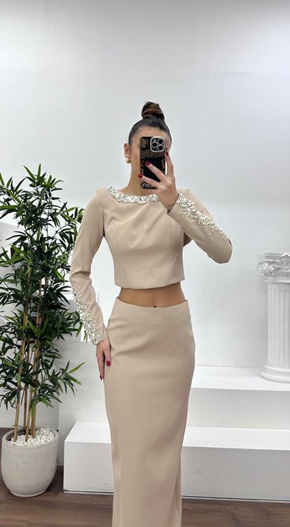 Vizon Boncuk İşlemeli Abiye Takım