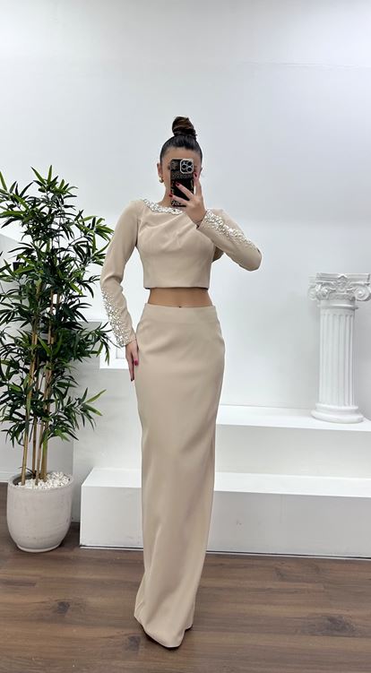 Vizon Boncuk İşlemeli Abiye Takım