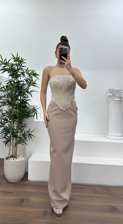 Taş Straplez İşleme Detay Abiye Elbise