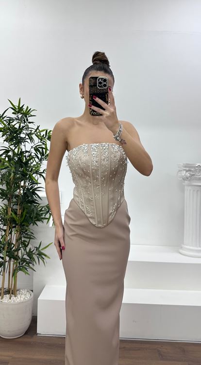 Taş Straplez İşleme Detay Abiye Elbise