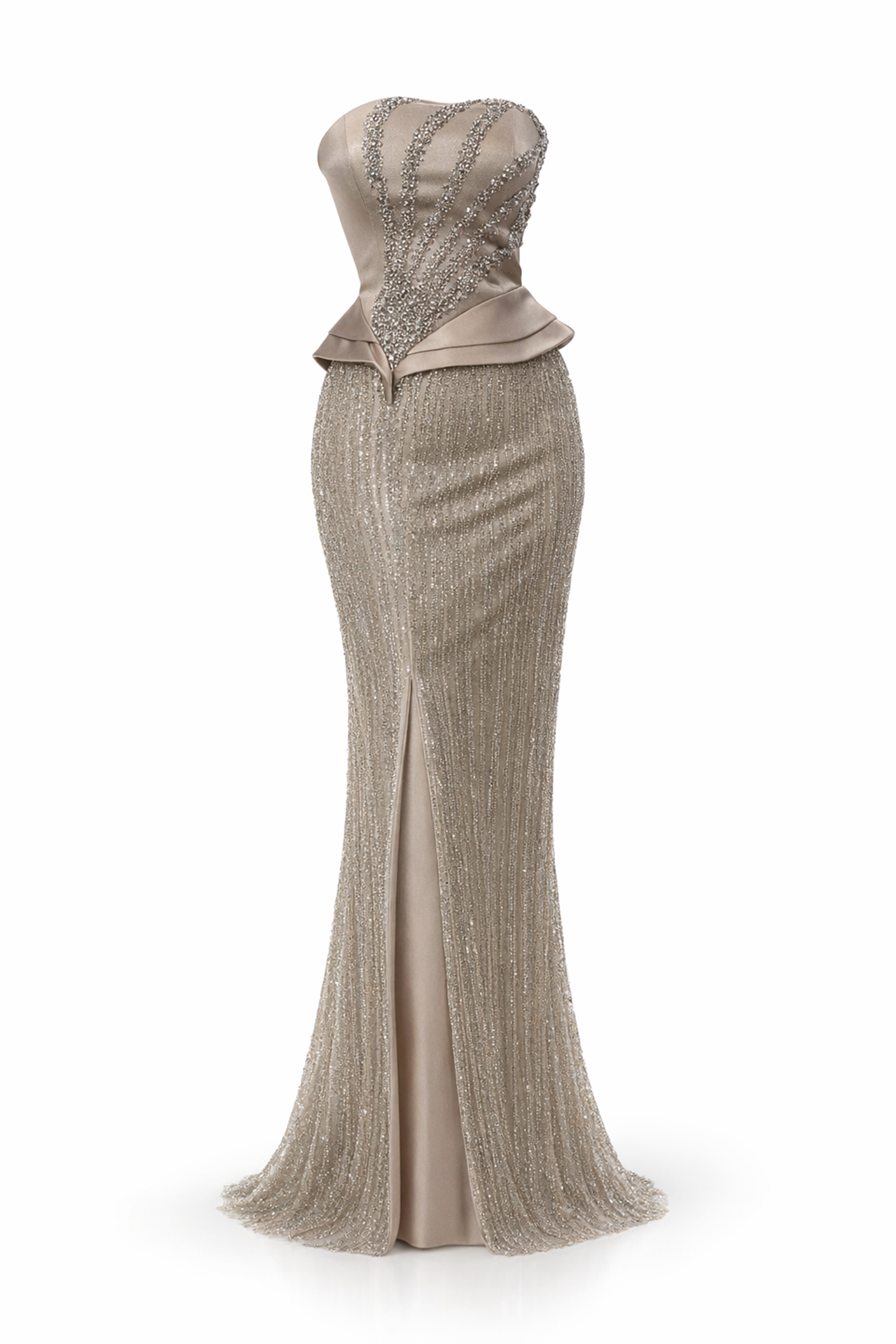 Mink Strapless Beaded Evening Dress