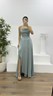 Mint Askılı Simli Drapeli Yaka Abiye Elbise