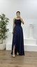 Lacivert Askılı Simli Drapeli Yaka Abiye Elbise