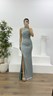 Mint Simli Drapeli Halter Yaka Abiye Elbise