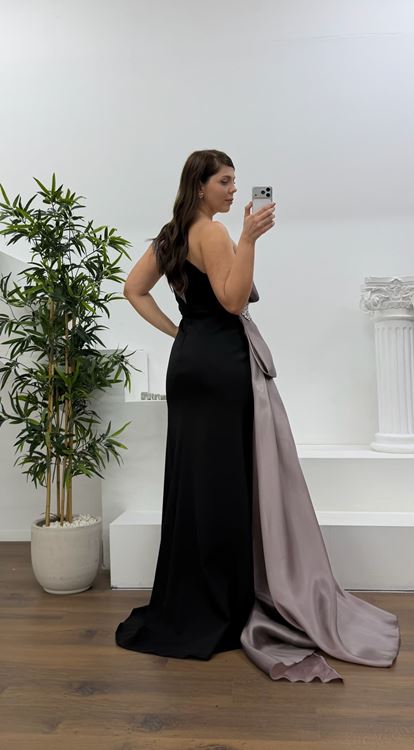 Lila Tek Omuz Taş Detay Büyük Beden Abiye Elbise