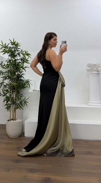 Bej Tek Omuz Taş Detay Büyük Beden Abiye Elbise