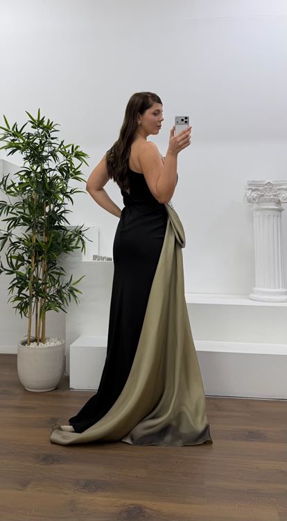 Bej Tek Omuz Taş Detay Büyük Beden Abiye Elbise