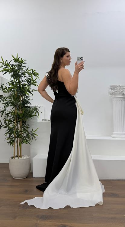 Kemik Tek Omuz Taş Detay Büyük Beden Abiye Elbise