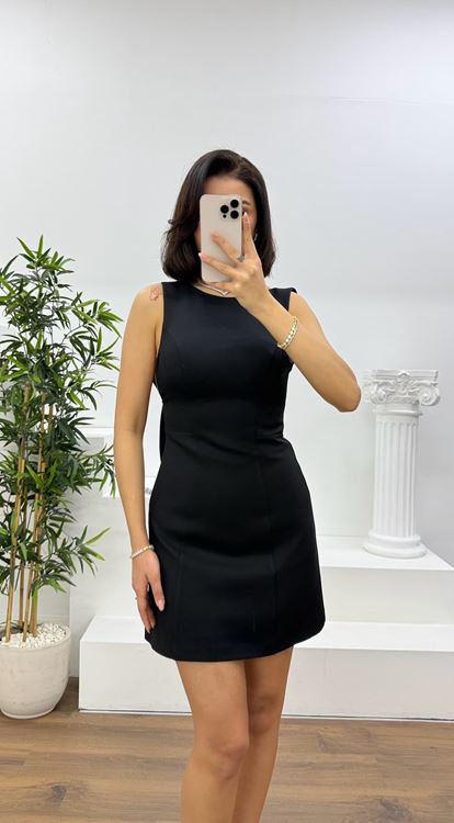 Siyah Bisiklet Yaka Kolsuz Mini Abiye Elbise