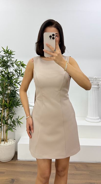 Vizon Bisiklet Yaka Kolsuz Mini Abiye Elbise