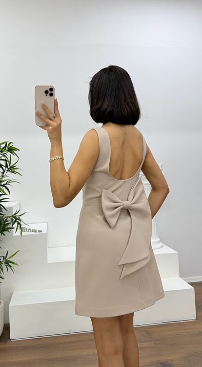 Vizon Bisiklet Yaka Kolsuz Mini Abiye Elbise