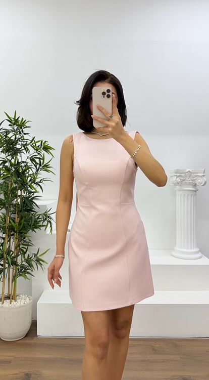 Somon Bisiklet Yaka Kolsuz Mini Abiye Elbise