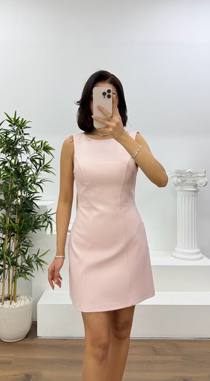 Somon Bisiklet Yaka Kolsuz Mini Abiye Elbise