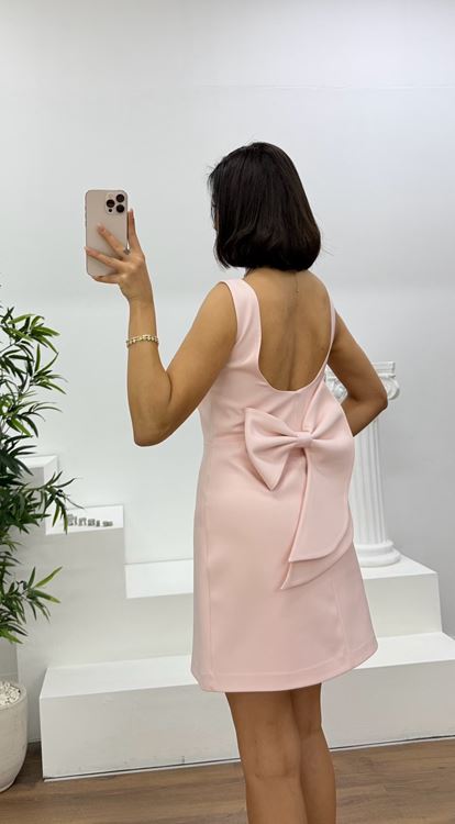 Somon Bisiklet Yaka Kolsuz Mini Abiye Elbise