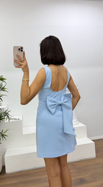 Mavi Bisiklet Yaka Kolsuz Mini Abiye Elbise