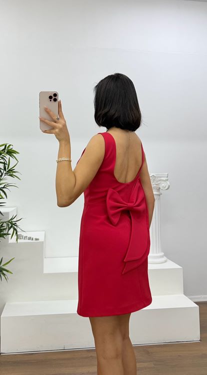Kırmızı Bisiklet Yaka Kolsuz Mini Abiye Elbise