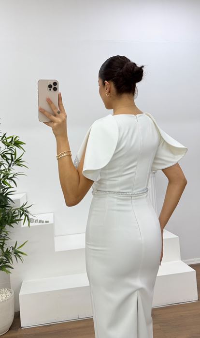 Kemik Pelerin Kol Payet Detaylı Abiye Elbise