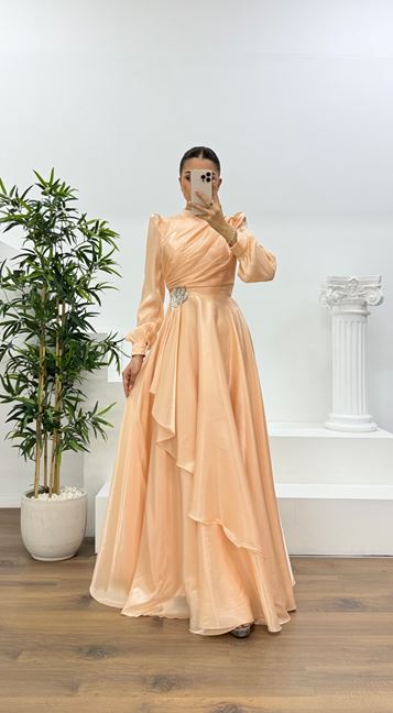 Baby Pink Janjan Rose Detailed Hijab Evening Dress