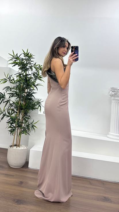 Vizon Drapeli Taş İşlemeli Kalem Abiye Elbise