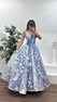 İndigo A-Kesim Etekli, Çiçek Baskılı Zarif Abiye Elbise