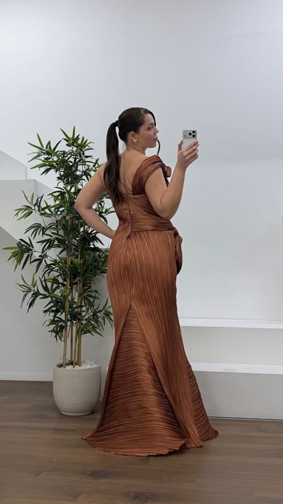 Tarçın Volan Detay Büyük Beden Abiye Elbise