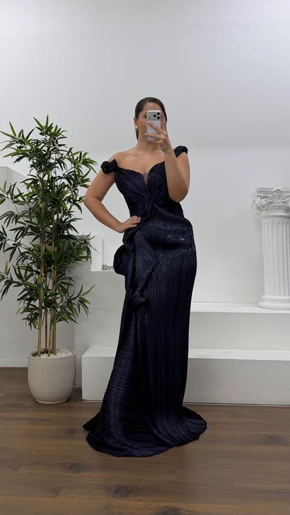 Mor Volan Detay Büyük Beden Abiye Elbise