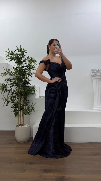 Mor Volan Detay Büyük Beden Abiye Elbise