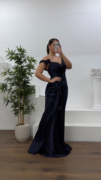 Mor Volan Detay Büyük Beden Abiye Elbise