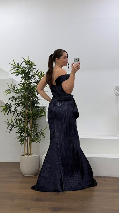 Mor Volan Detay Büyük Beden Abiye Elbise