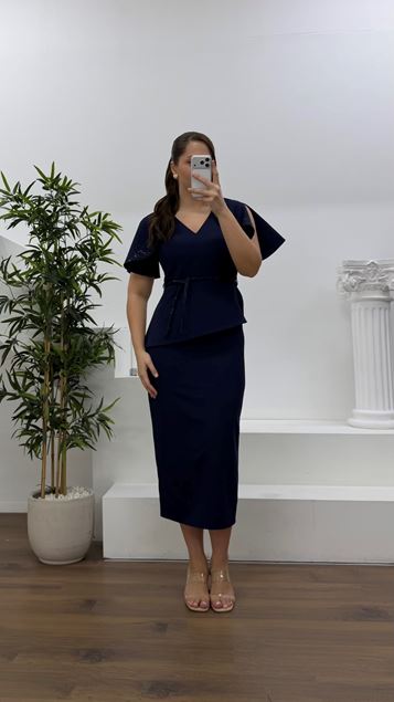 Lacivert Pelerin Kol Payet Detaylı Büyük Beden Abiye Elbise