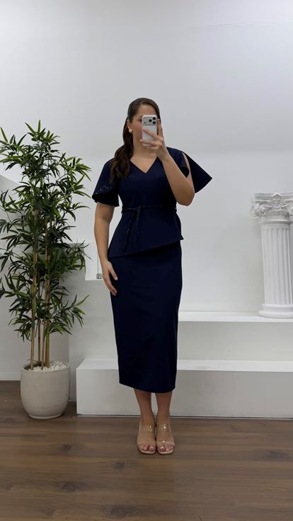 Lacivert Pelerin Kol Payet Detaylı Büyük Beden Abiye Elbise