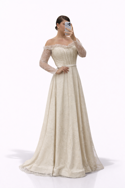 Gold Işıltılı Puantiye Detaylı Kalp Yaka Görünümlü Büyük Beden Abiye Elbise