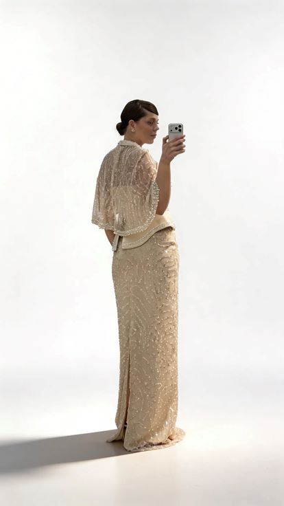 Goldfarbenes  trägerloses Pailletten Abendkleid in Übergröße mit Cape