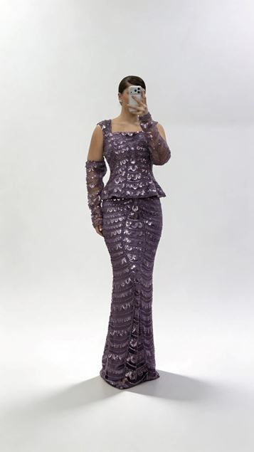 Lilac Off Shoulder Long Sleeved Sequin Plus Size Evening Dress