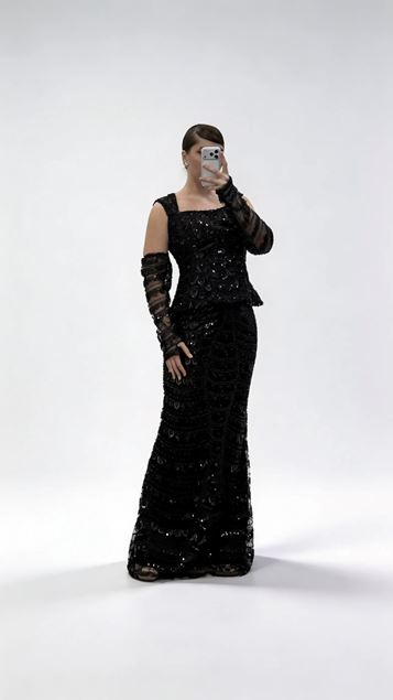 Black Off Shoulder Long Sleeved Sequin Plus Size Evening Dress