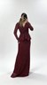 Bordo V Yaka Peplum Taş İşlemeli Uzun Kollu Abiye Elbise
