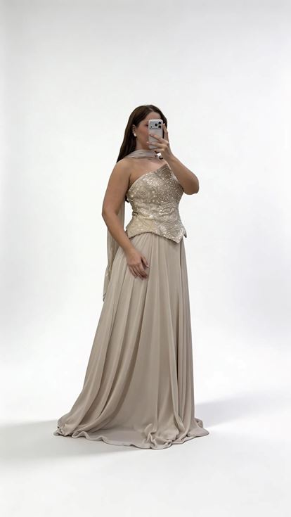 فستان سهرة شيفون بدون حمالات مزين بالأحجار واللؤلؤ، بمقاسات كبيرة