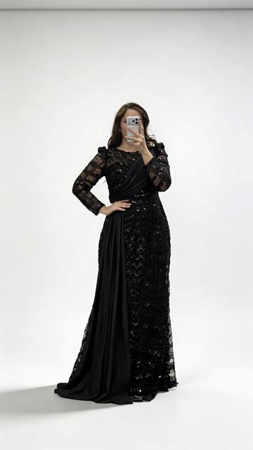 Vestido de noche de gasa con detalle de chal y lentejuelas en talla grande