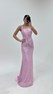 Pembe Halter Yaka Işıltılı Abiye Elbise