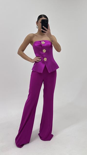 Fuchsia Rose Button Detail Evening Jumpsuit