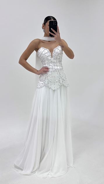 Bone Heart Neckline Chiffon Evening Dress