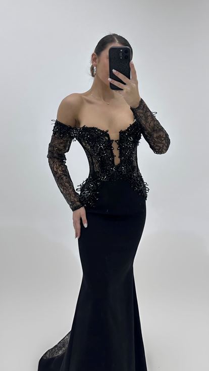 Black Long Sleeve Mermaid Evening Dress