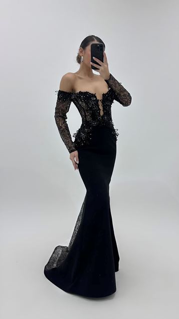 Black LongSleeved Mermaid Style Evening Dress