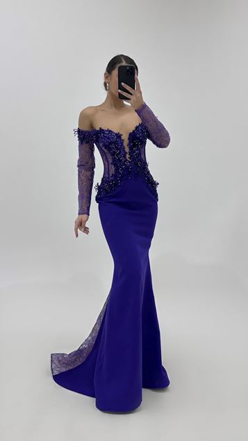 Purple LongSleeved Mermaid Style Evening Dress