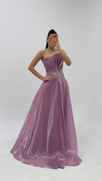 Violet Draped Flared Skirt Evening Dress